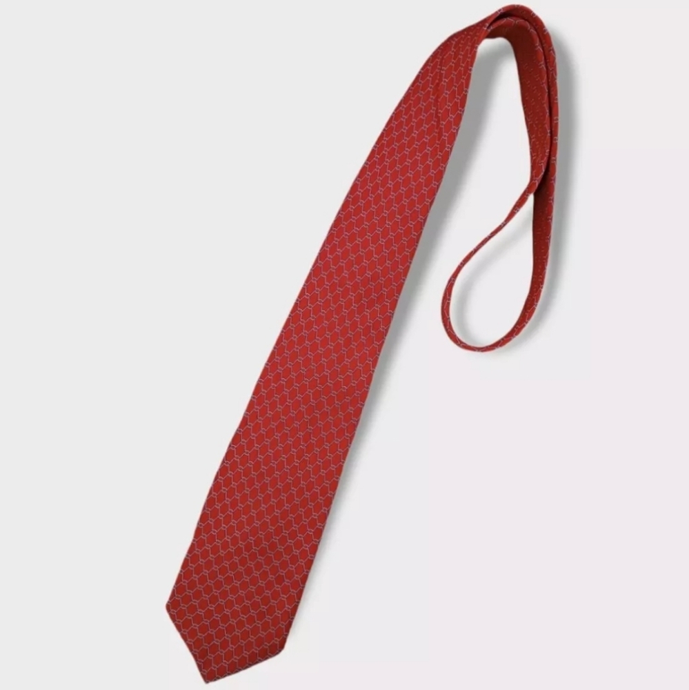 FUMAGALLI XL Red Geometric Honeycomb Silk LUXURY Tie HANDMADE ITALY